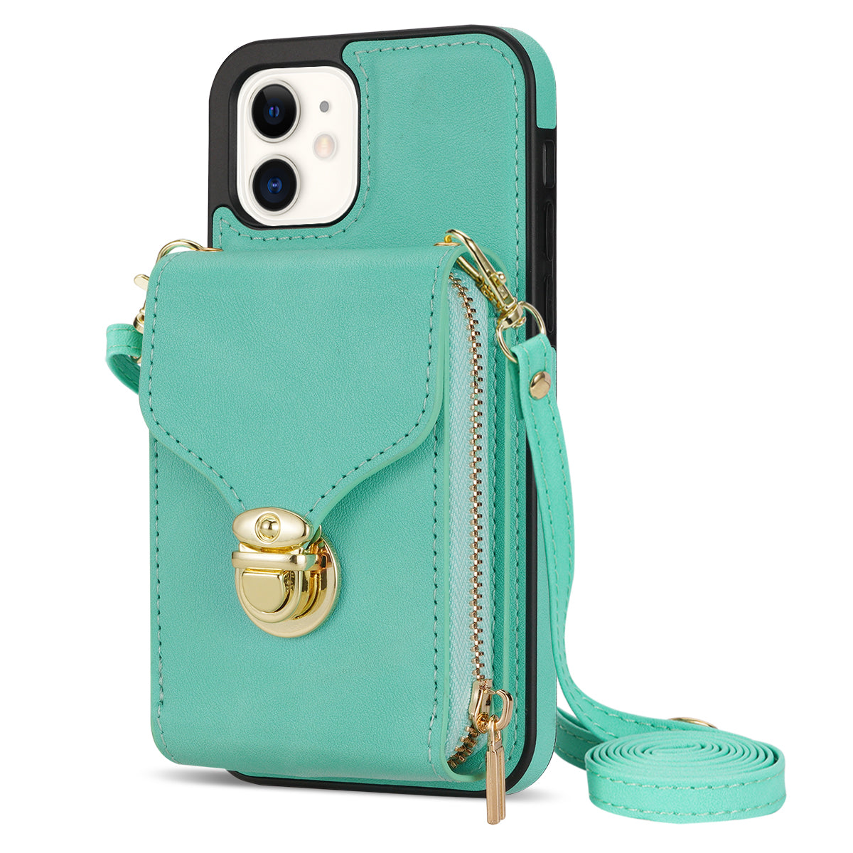 For iPhone 11 6.1 inch PU Leather Coated TPU Card Slot Phone Case Kickstand Crossbody Zipper Cover For iPhone 11 6.1 inch PU Leather Coated TPU Card Slot Phone Case Kickstand Crossbody Zipper Cover